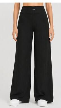 FIVE The Label Ribbed Hugh Waist Wide Leg Pants Black Womens Small NWOT